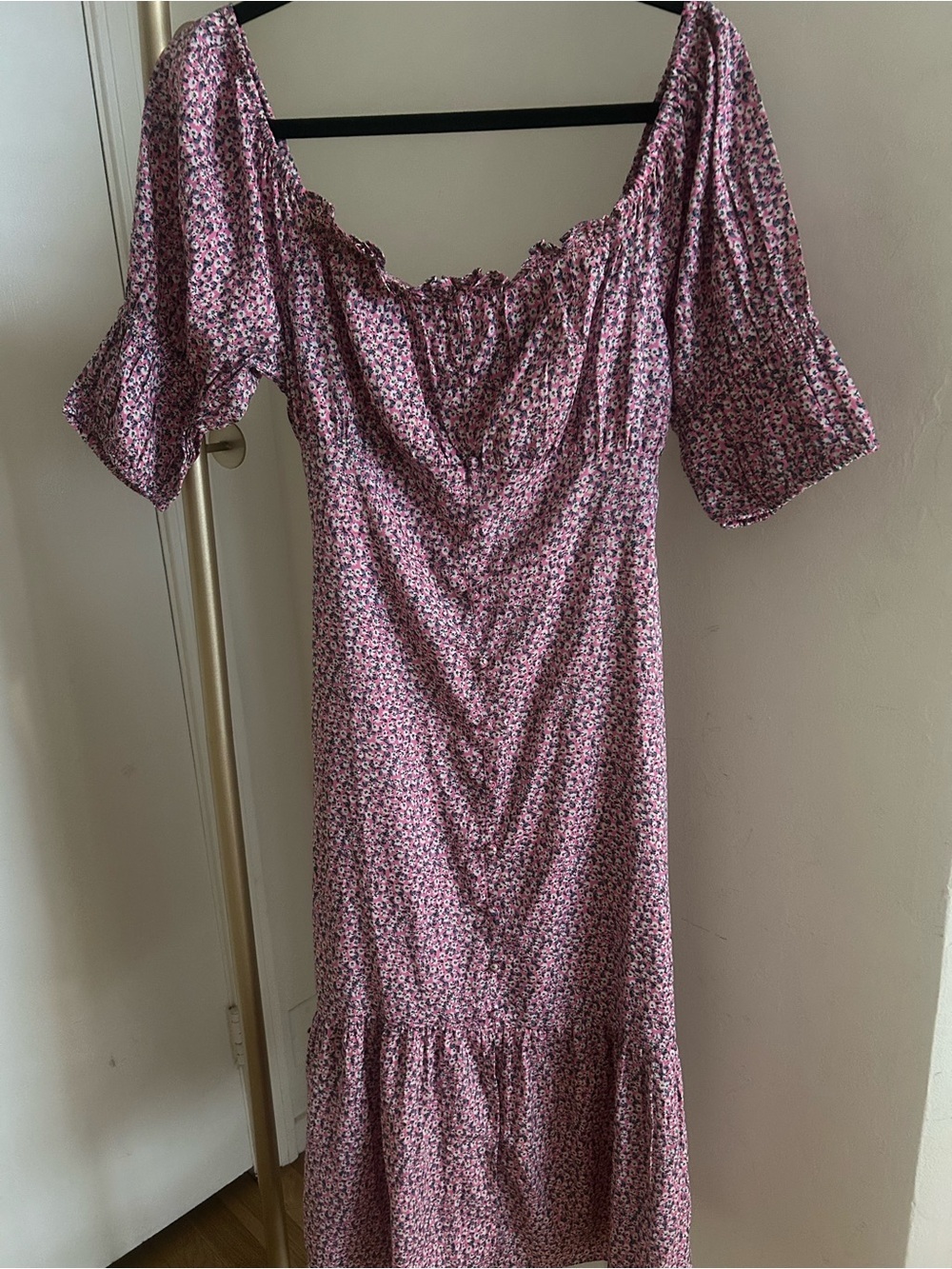 Influence Pink Floral Cottagecore Puff Sleeve Midi Dress